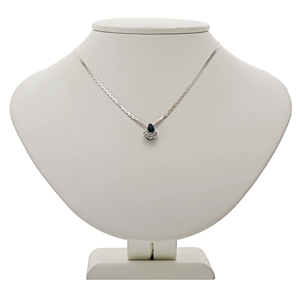 Collier, 8K, Weißgold, Saphir, Diamanten