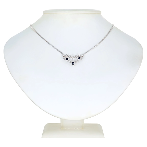 Collier, 18K, Weißgold, Brillant, Saphir