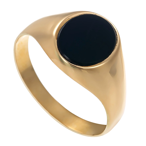 Herrenring, 18K, Gelbgold, Onyx