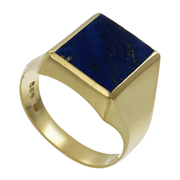 Herrenring, 14K, Gelbgold, Lapis