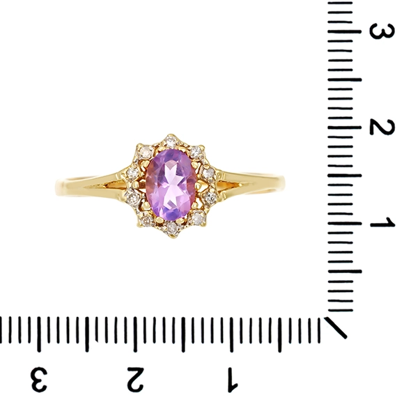 Ring, 18K, Gelbgold, Amethyst, Diamanten
