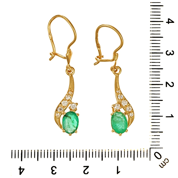 Ohrringe, 14K, Gelbgold, Smaragd, Zirkonia