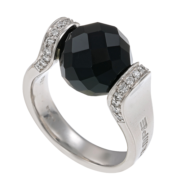 Ring, 18K, Weißgold, Brillanten, Onyx