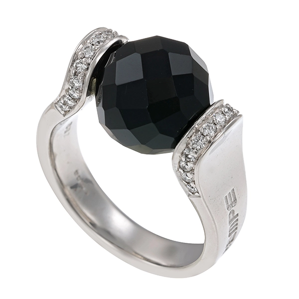 Ring, 18K, Weißgold, Brillanten, Onyx