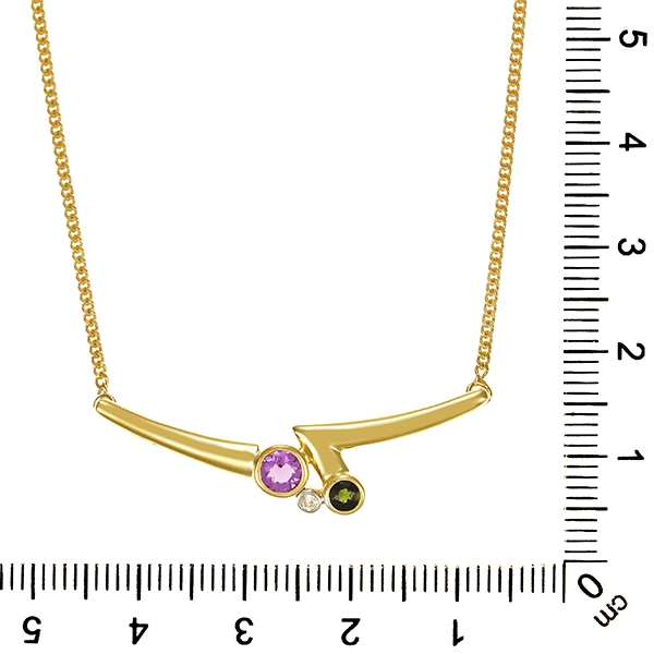 Collier, 14K, Gelbgold, Amethyst, Turmalin, Brillant