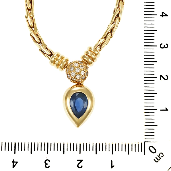 Collier, 14K, Gelbgold, Saphir, Brillanten