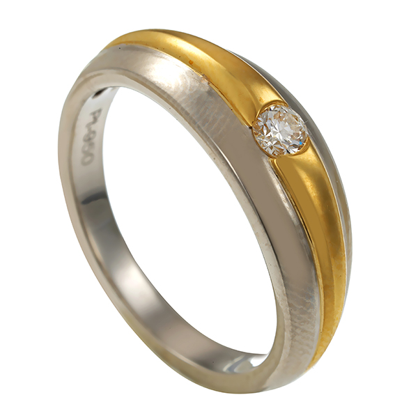 Diamantring, Pt950, Platin/Gelbgold, Brillant