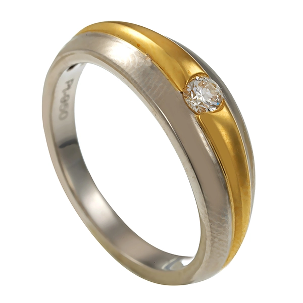 Diamantring, Pt950, Platin/Gelbgold, Brillant