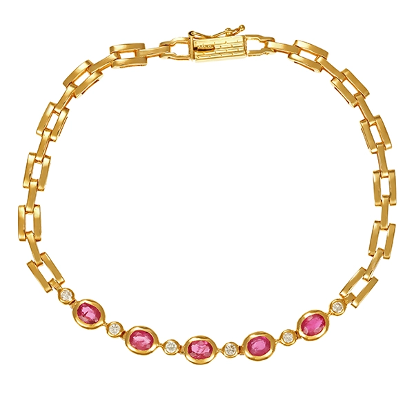 Armband, 18K, Gelbgold, Rubine, Brillanten