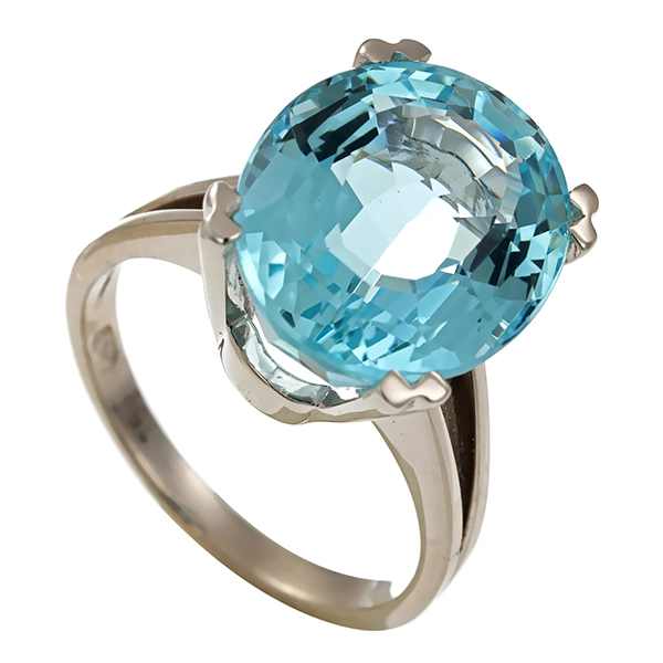 Ring, 18K, Weißgold, Blautopas