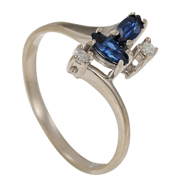 Ring, 14K, Weißgold, Saphire, Diamanten