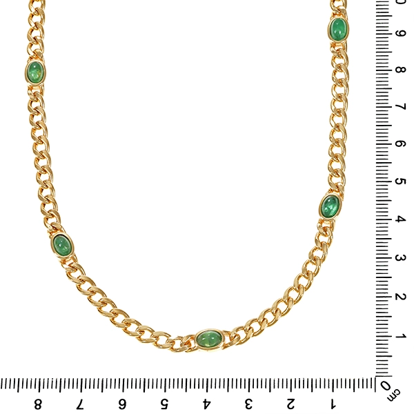 Collier, 18K, Gelbgold, Smaragde Cabochon, Panzer, L44cm