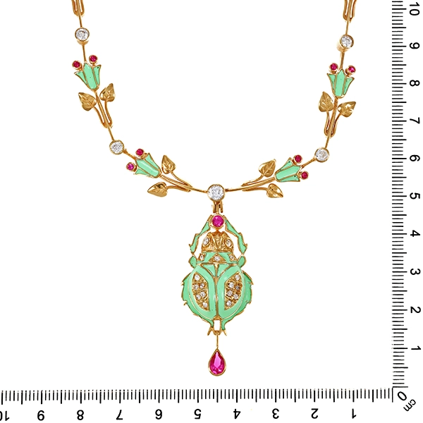 Collier, 14K, Gelbgold, Zirkonia, Synth. Rubine