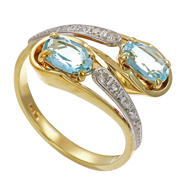 Ring, 14K, Gelb-/Weißgold, Aquamarin, Diamant