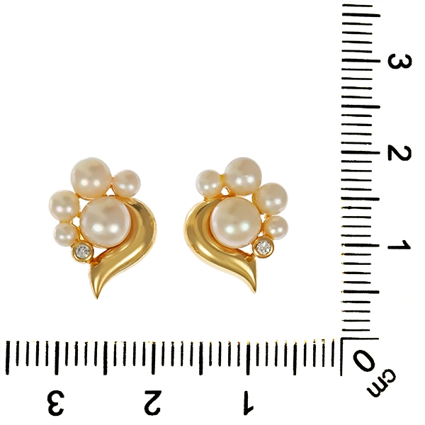 Ohrtsecker, 14K, Gelbgold, Zuchtperlen, Brillanten