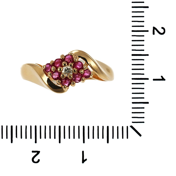 Ring, 14K, Gelbgold, Brillant, Rubine