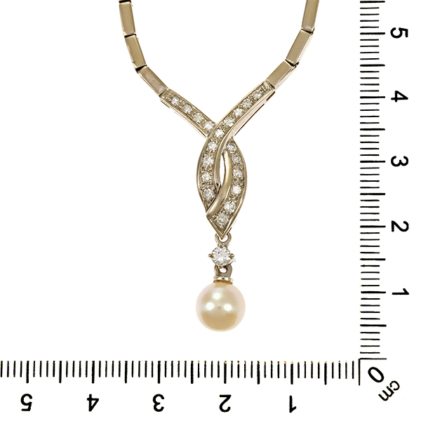 Collier, 14K, Weißgold, Diamant, Perle