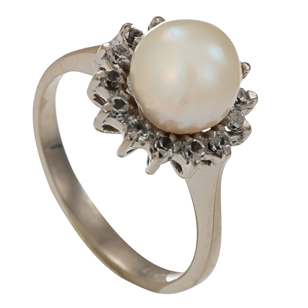 Ring, 18K, Weißgold, Perle, Zirkonia