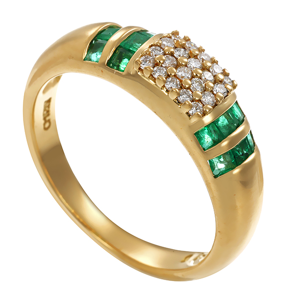 Ring, 18K, Gelbgold, Smaragd, Brillant