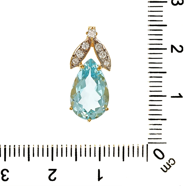 Anhänger, 14K, Gelbgold, Aquamarin, Brillant