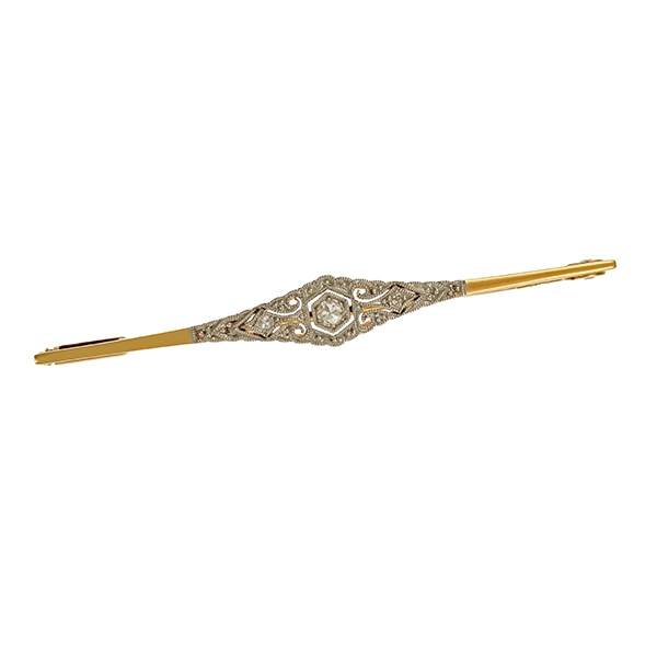 Brosche, 14K, Gelb-/Weißgold, Diamant, Art Deco