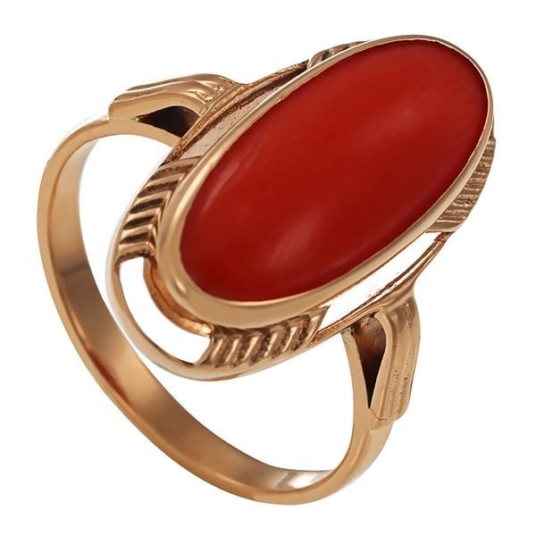 Ring, 14K, Gelbgold, Koralle