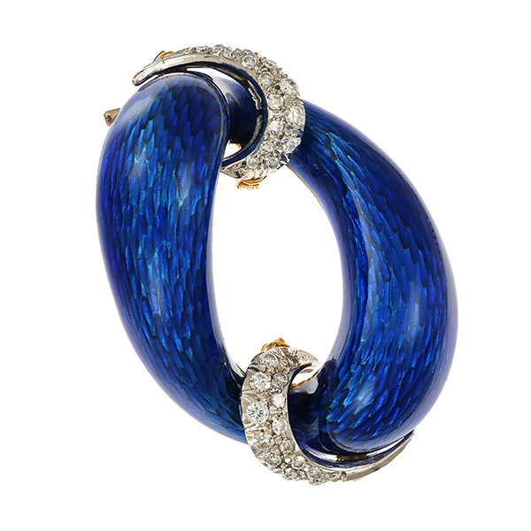 Brosche, 18K, Gelbgold, Brillanten, Diamanten, Emaille