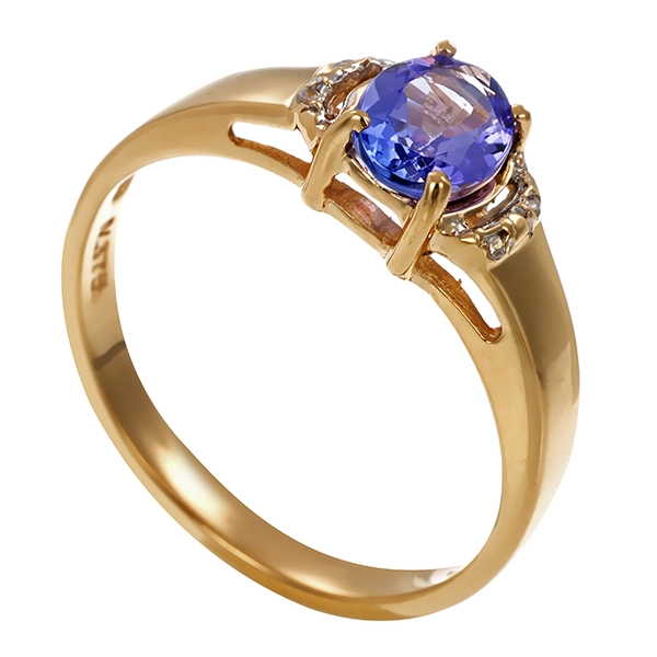 Ring, 9K, Gelbgold, Diamant, Tansanit