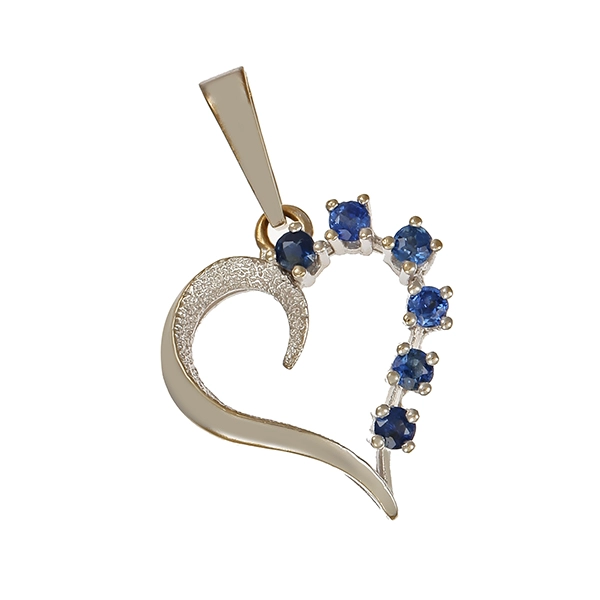 Anhänger, 14K, Gelbgold rhodiniert, Saphir, Herz