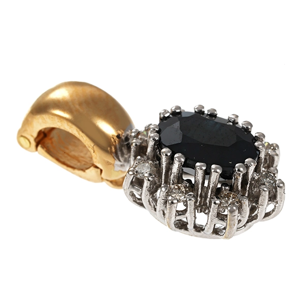Anhänger, 14K, Gelb-/Weißgold, Saphir, Brillanten