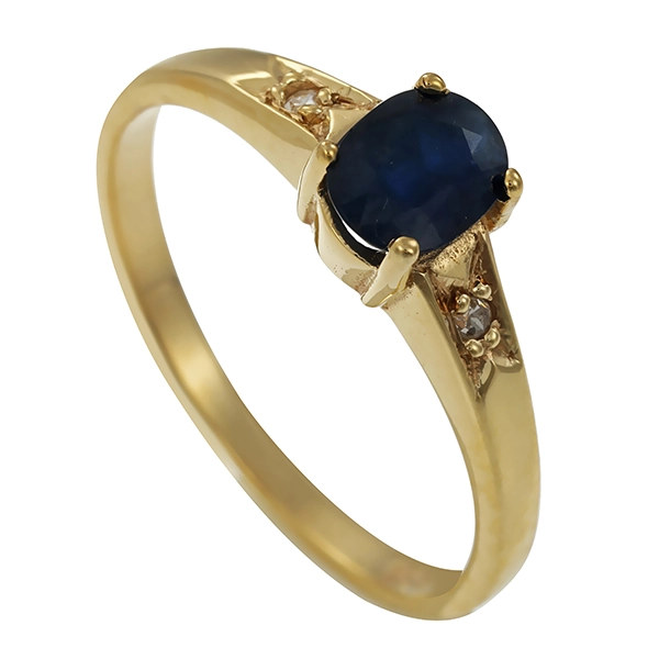 Ring, 8K, Gelbgold, Saphir, Diamant