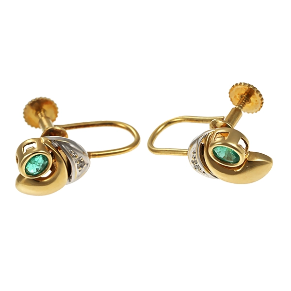 Ohrringe, 14K, Gelbgold, Smaragd, Diamant