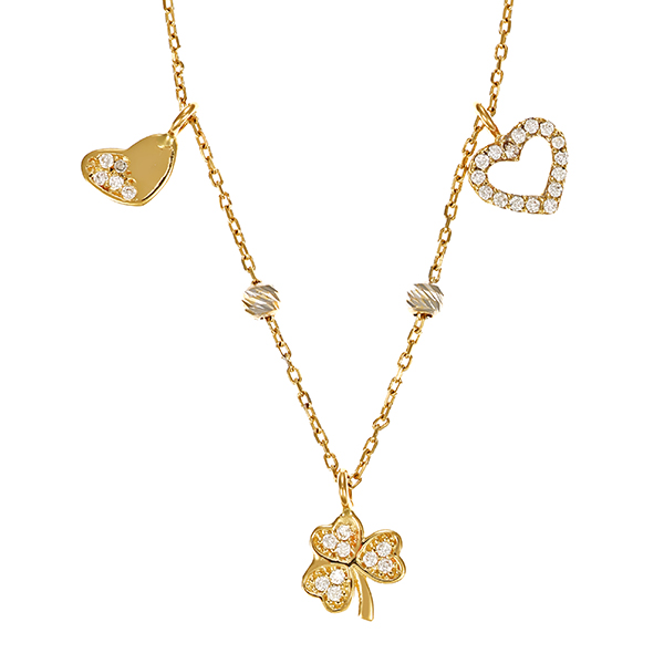 Collier, 14K, Gelb-/Weißgold, Zirkonia, Anker-