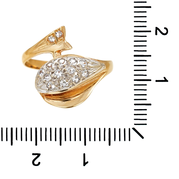 Ring, 14K, Gelb-/Weißgold, Zirkonia, Schlange