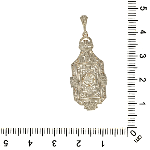 Anhänger, 14K, Gelb-/Weißgold, Diamanten, Art Deko
