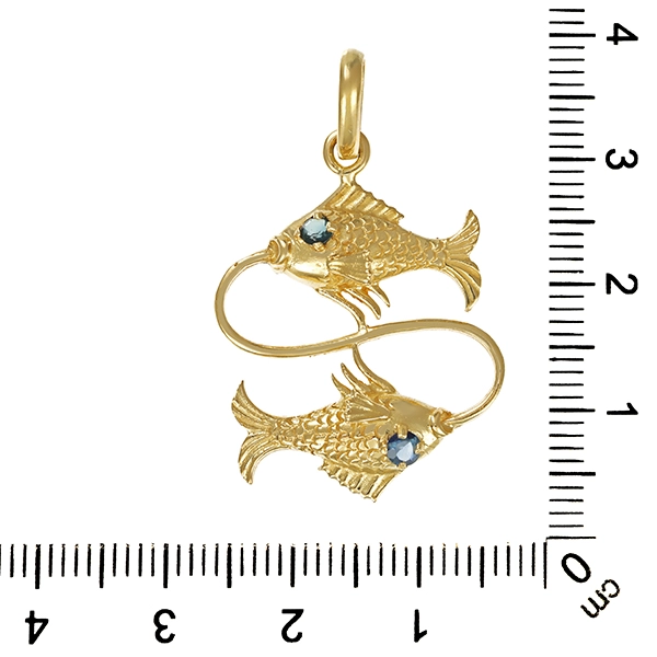 Anhänger, 14K, Gelbgold, Saphire, Fische