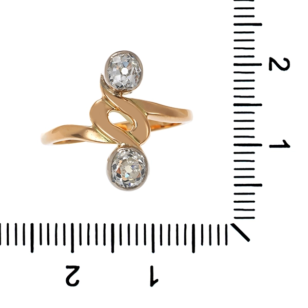 Ring, 14K, Gelb-/Weißgold, Diamanten, Antikstil
