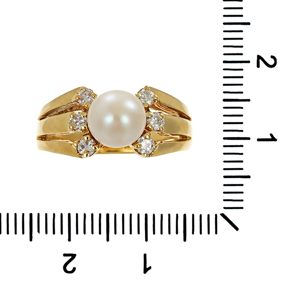 Ring, 14K, Gelbgold, Brillanten, Perle
