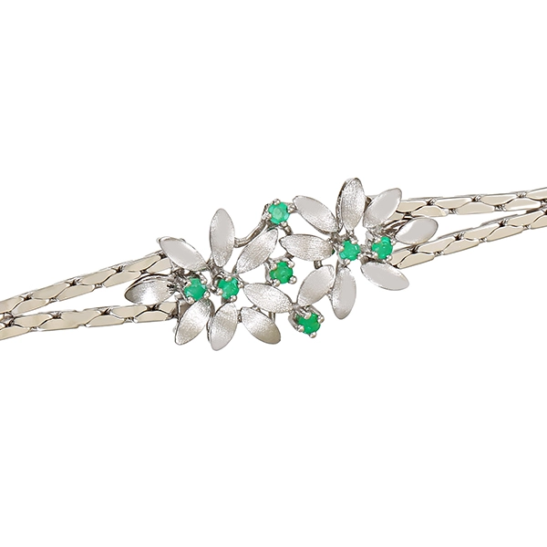 Armband, 14K, Weißgold, Smaragde