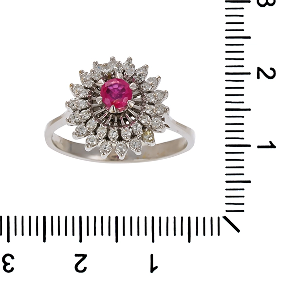 Ring, 18K, Weißgold, Diamant, Rubin