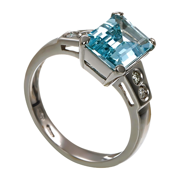 Ring, 18K, Weißgold, Brillanten, Aquamarin