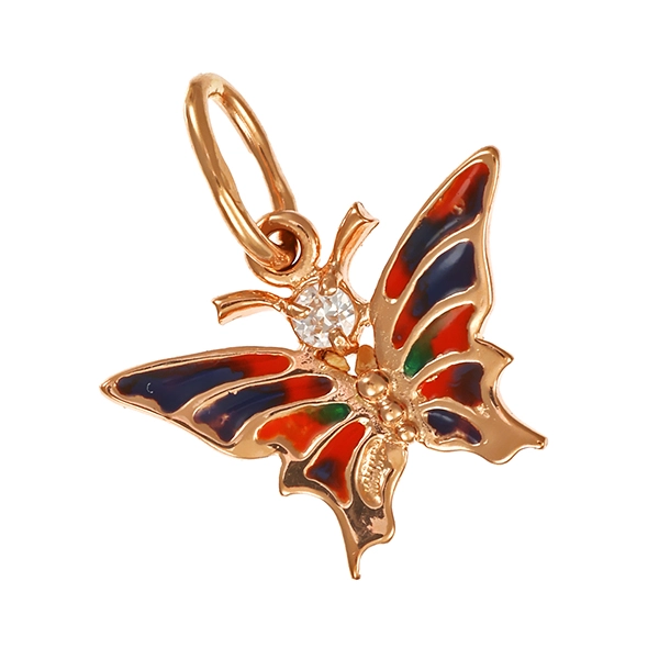 Anhänger, 14K, Rotgold, Emaille, Schmetterling