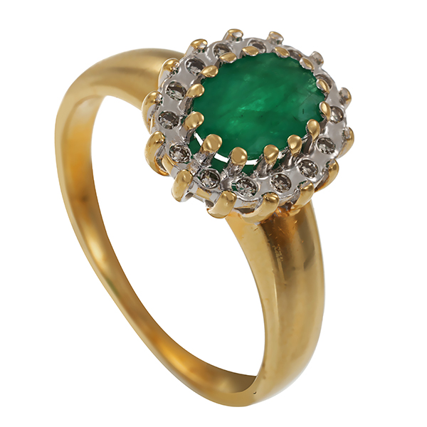 Ring, 9K, Gelb-/Weißgold, Smaragd, Diamant