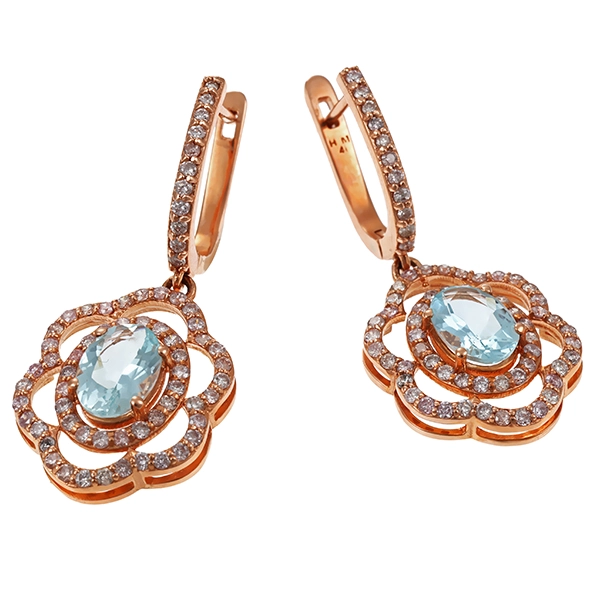 Ohrringe, 14K, Rotgold, Brillant, Aquamarin