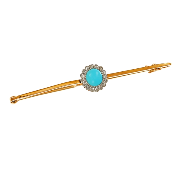 Brosche/Nadel, 14K, Gelb-/Weißgold, Türkis, Diamant
