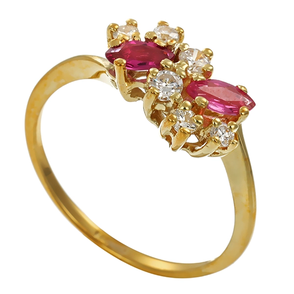 Ring, 14K, Gelbgold, Rubin, Brillant