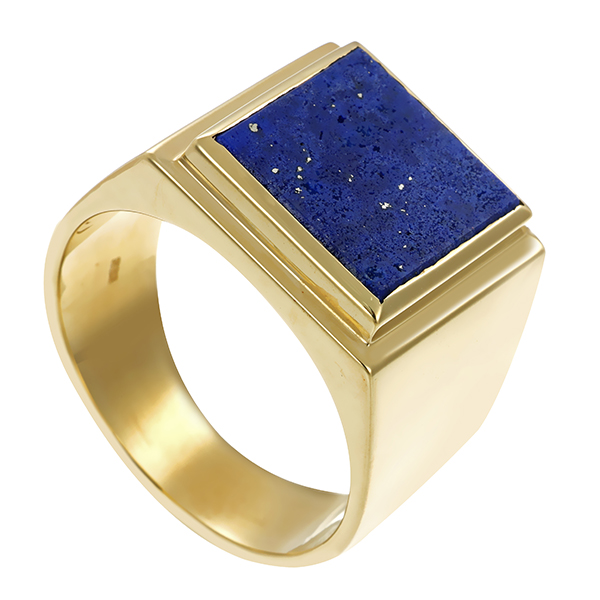 Herrenring, 14K, Gelbgold, Lapis