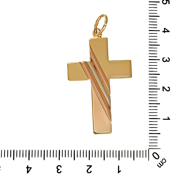 Anhänger, 14K, Tricolor, Kreuz