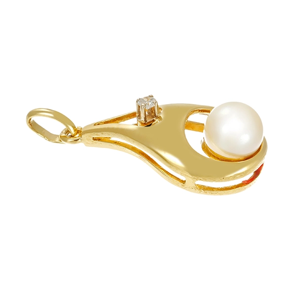 Anhänger, 14K, Gelbgold, Perle, Diamant