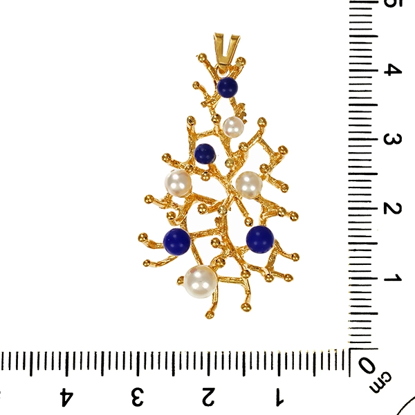 Anhänger, 14K, Gelbgold, Lapis, Perle